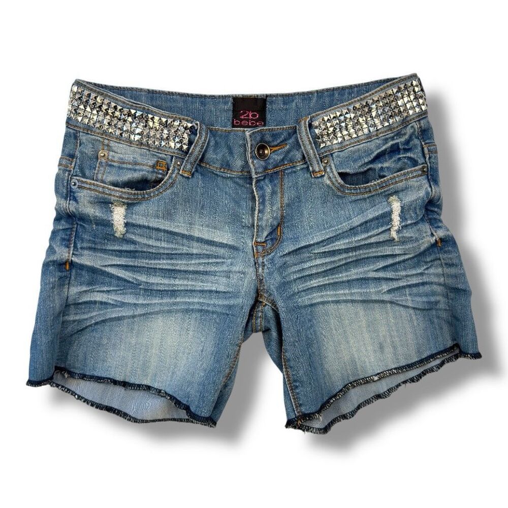 bebe Rocker Spikey Belted Festival Shorts Sz 27